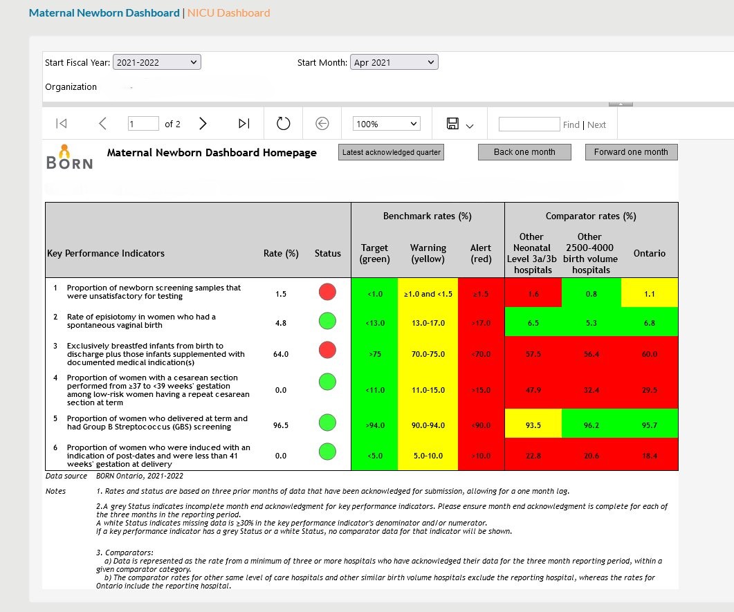 Maternal Newborn Dashboard screenshot