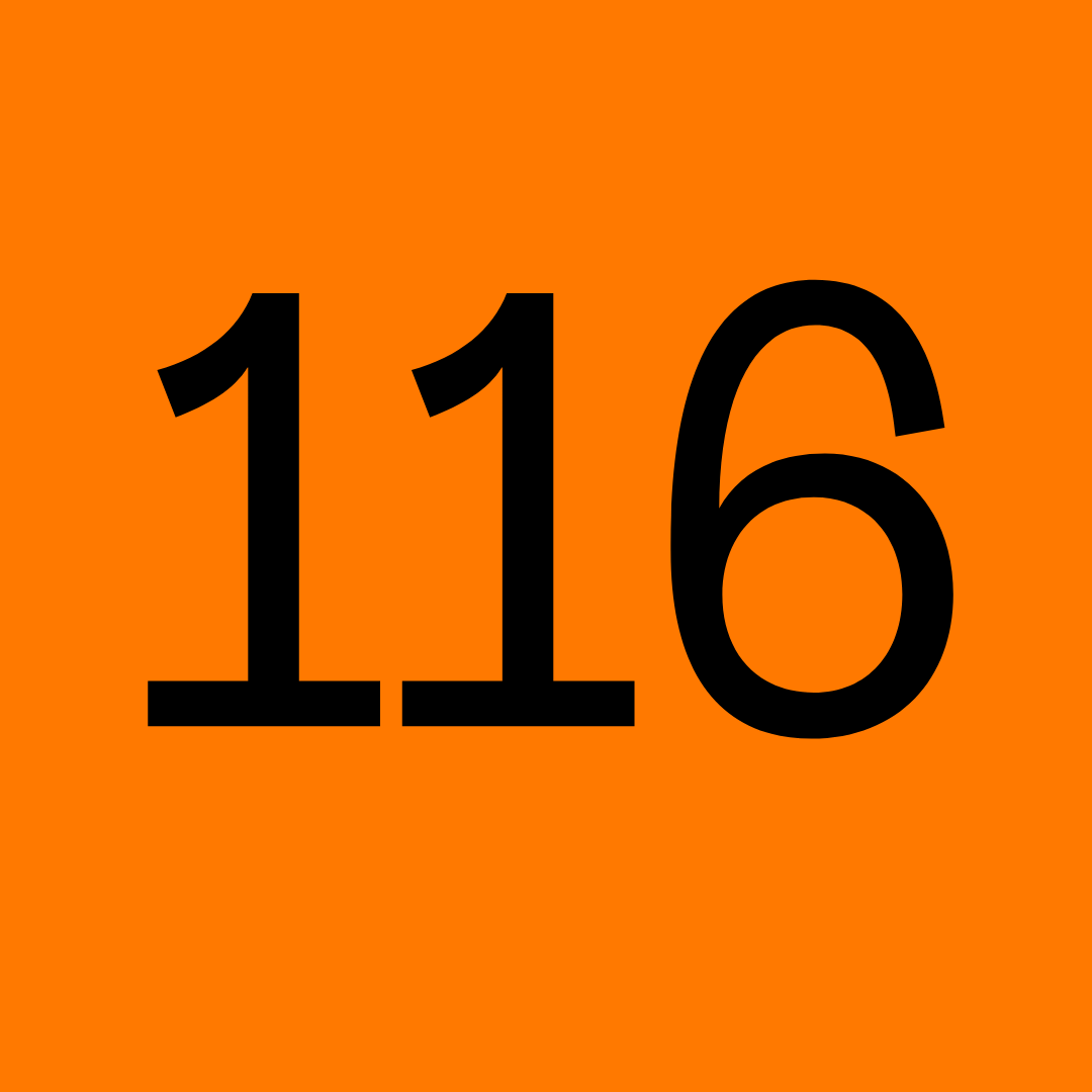 orange square with the number 116 in it