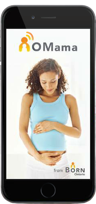 smart phone with the OMama app open