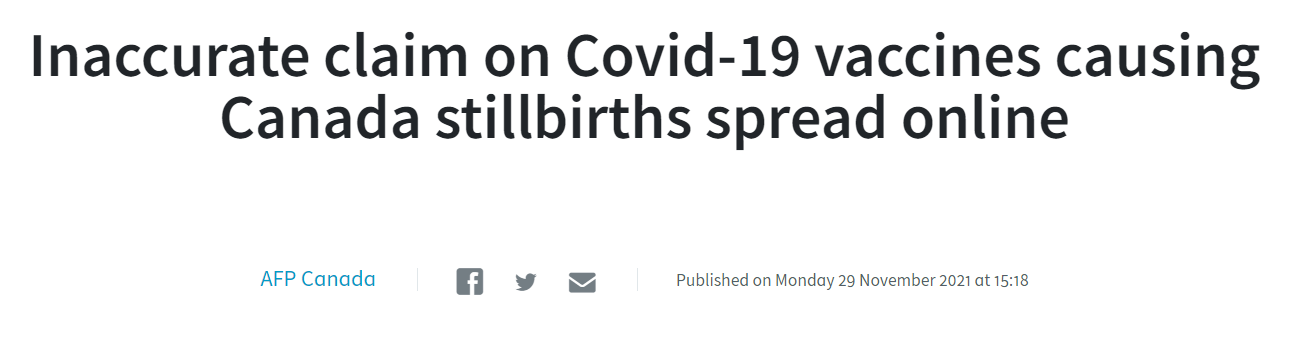 news title: Inaccurate claim on Covid-19 vaccines causing Canada stillbirths spread online
