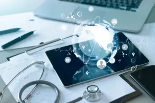 Healthcare global network connection on tablet