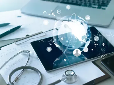 Healthcare global network connection on tablet