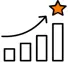 bar graph with arrow showing an increase and a star at the top